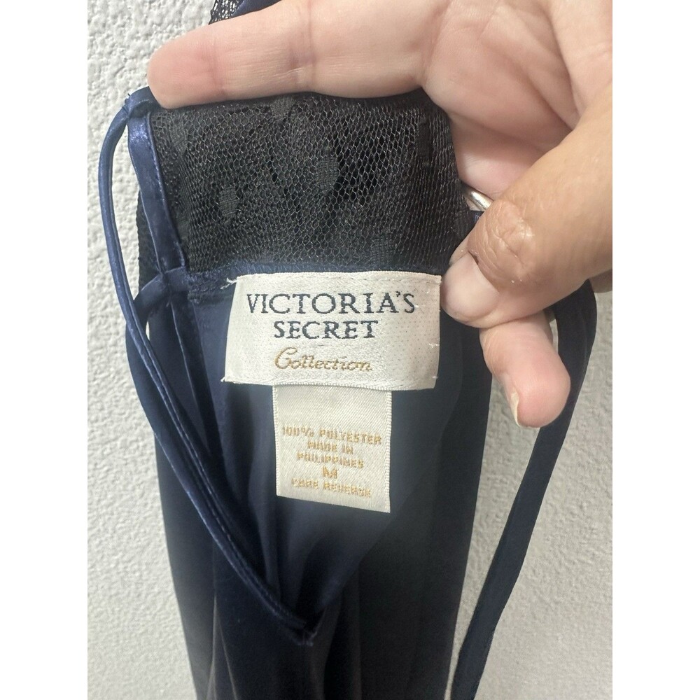 Victorias Secret Collection Navy Blue Satin Lace Maxi Slip Dress Size M Lingerie - Picture 5 of 8